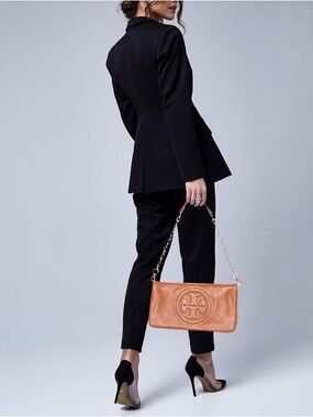 Tory Burch Cognac Leather Shoulder Bag with Gold Chain Strap